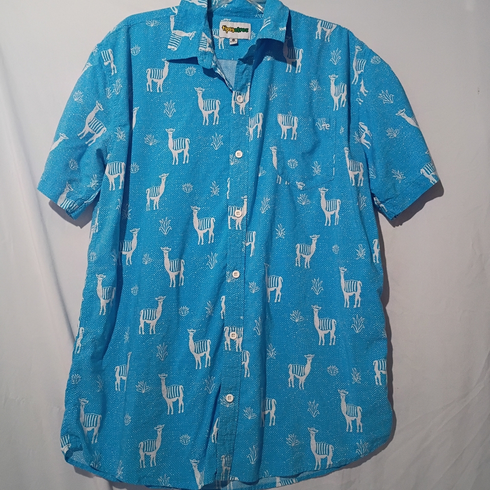 Tipsy Elves Blue and White Llama Print Men's Shirt